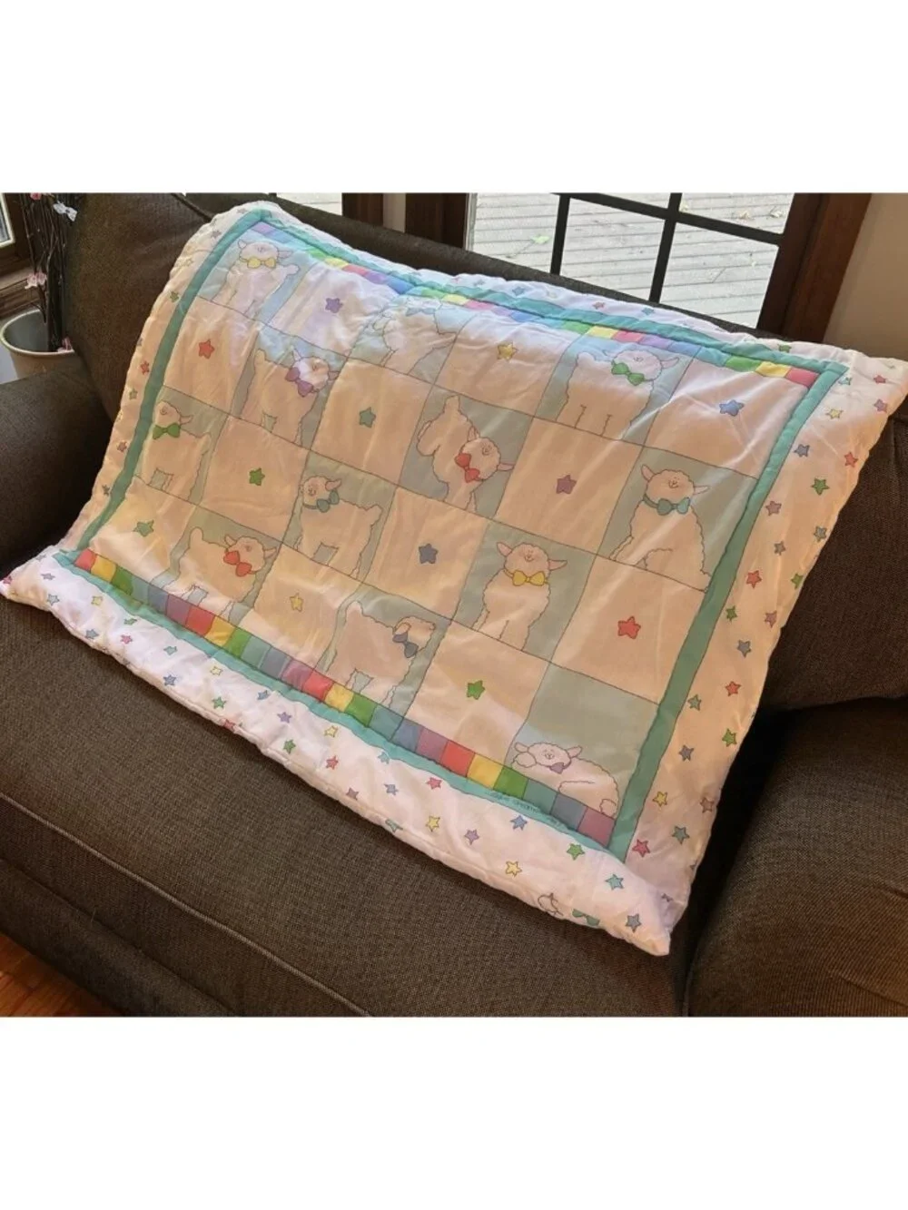 Baby Crib Blanket Sue Dreamer Happy Sheep Nursery Quilt 1987 Double sided 42x33”